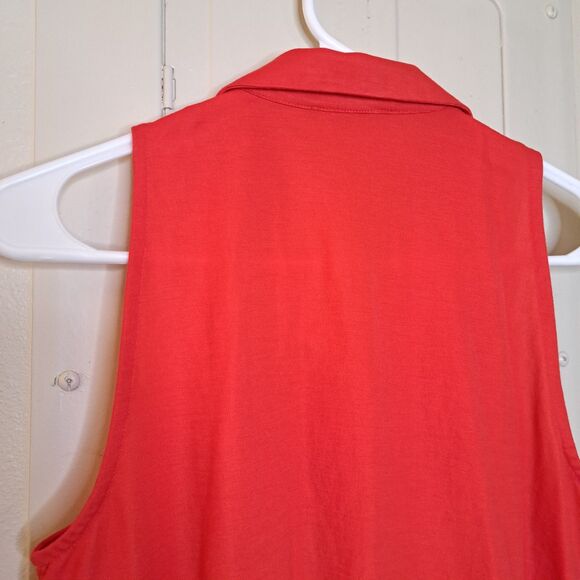 Massimo Dutti Women Collared Sleeveless Top Red Button Up Size S Front Knot - Picture 10 of 10